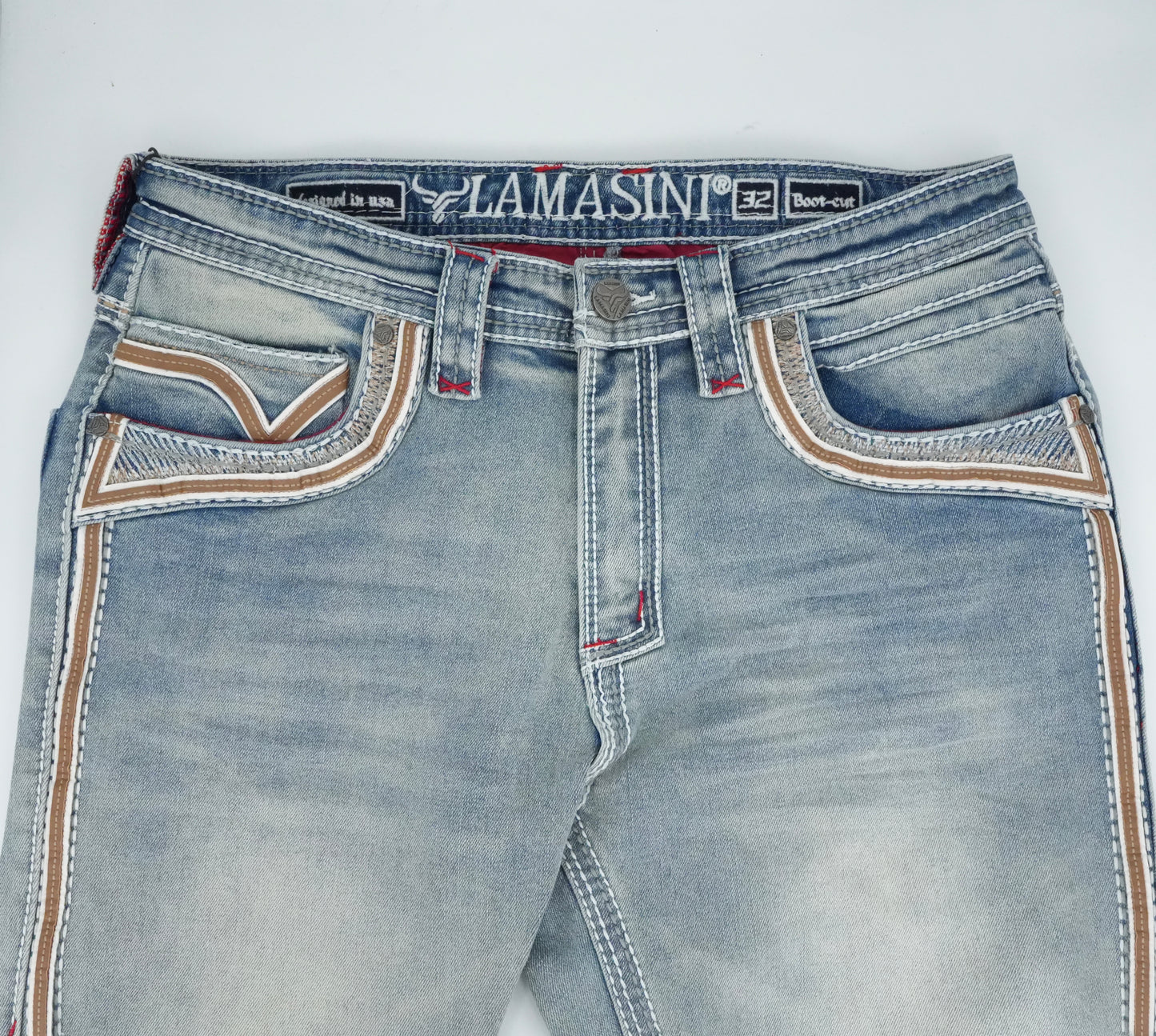 Lamasini Men's Premium Stitched Bull Pocket Light Blue Bootcut Jean
