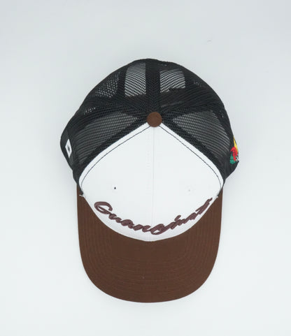 45 Cursive Trucker Cap- White/Chocolate