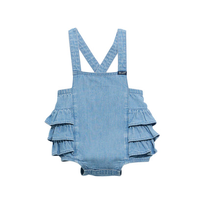 Wrangler Baby Girl Denim Ruffle Bodysuit - Medium Blue
