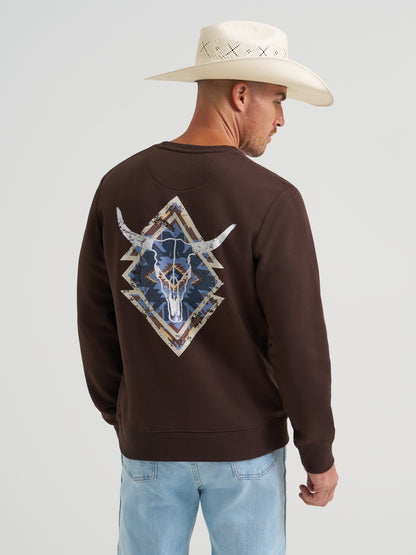 Wrangler Skull Steer Graphic Fleece Crew Sweatshirt - Mole Brown