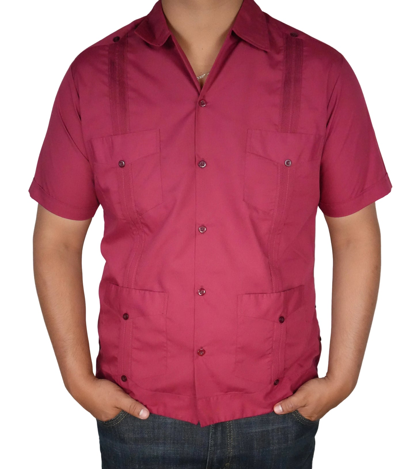 Men's Short Sleeve Polyester/Cotton Guayabera - Burgundy