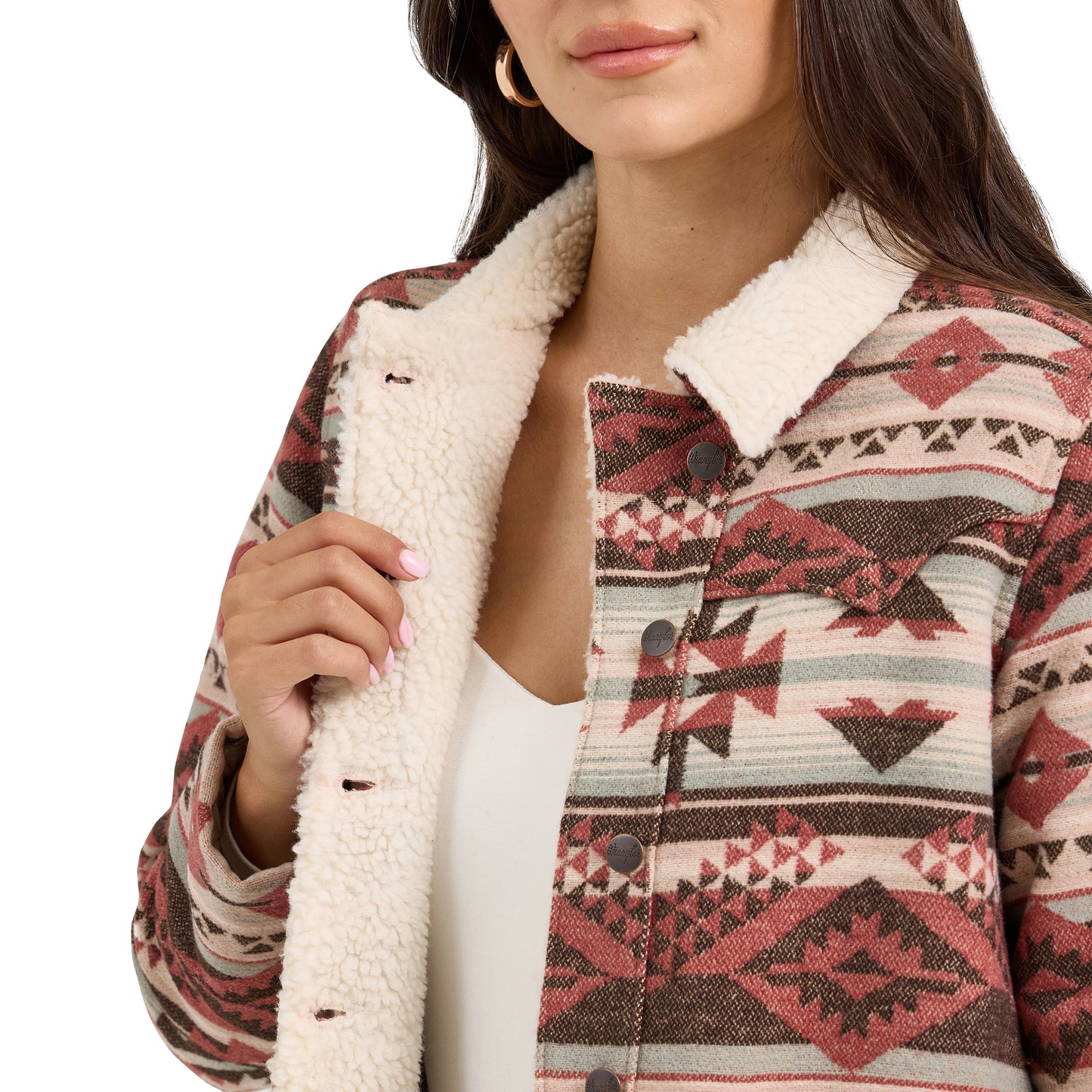 Women's Wrangler Sherpa Lined Jacquard Barn Jacket - Burgundy
