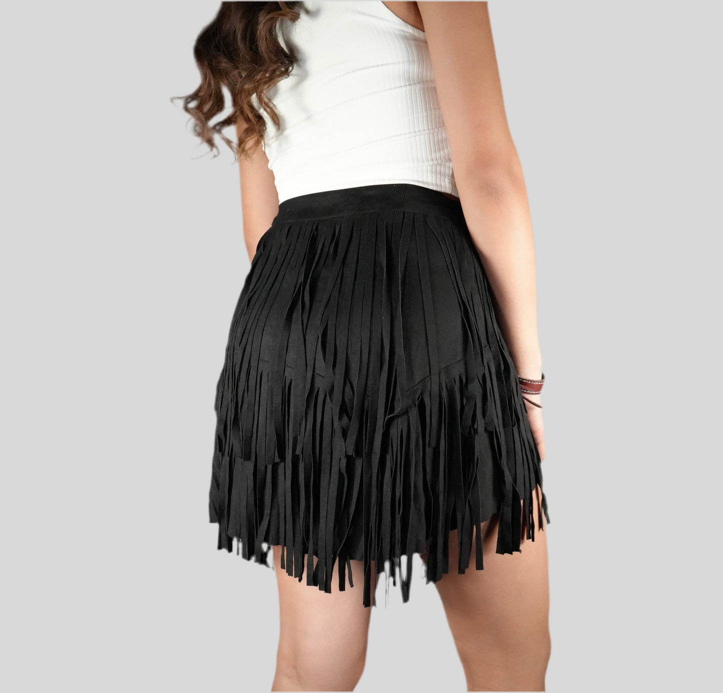 Blue B Women's Suede Fringe Skirt Black