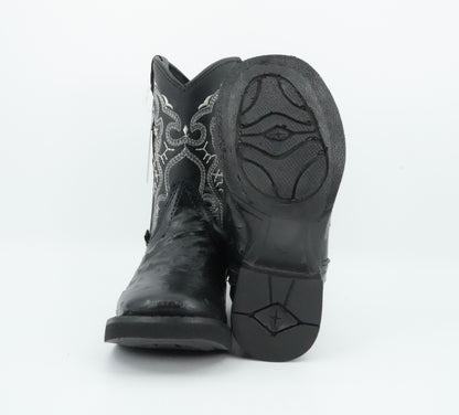 A&A Little Kid's Black Ostrich Print Rubber Sole Boot