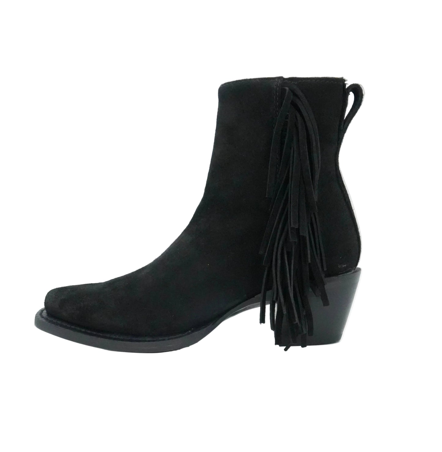 Justin Women's BEV Suede Fringe Snip Toe Short Boot - Black