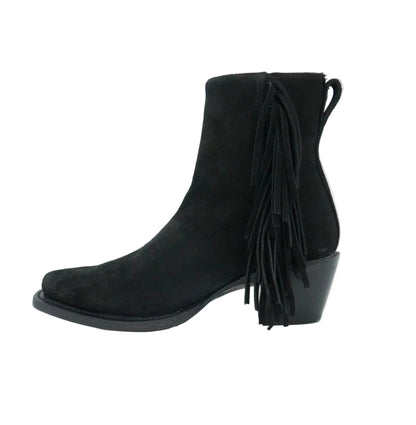 Justin Women's BEV Suede Fringe Snip Toe Short Boot - Black
