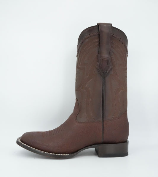 Wild West Men's Laser Bull Shoulder Brown Wide Square Toe Boot