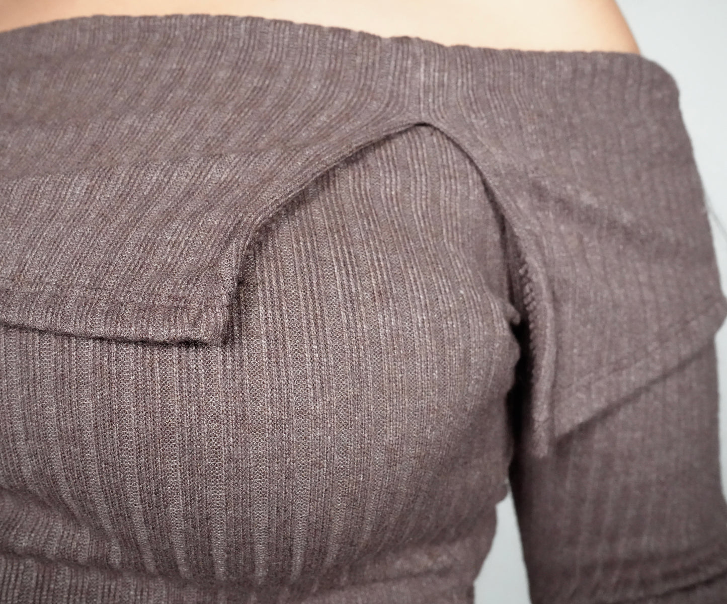 Ijoah Women's Foldover Off Shoulder Long Sleeve Top - Brown