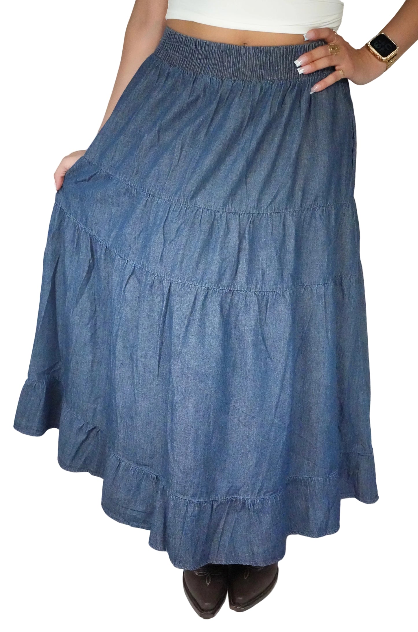 Ijoah Women’s Denim Maxi Skirt - Dark Blue