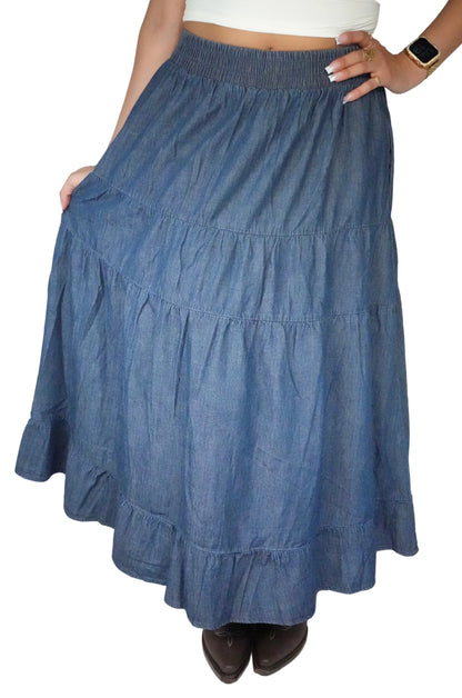 Ijoah Women’s Denim Maxi Skirt - Dark Blue