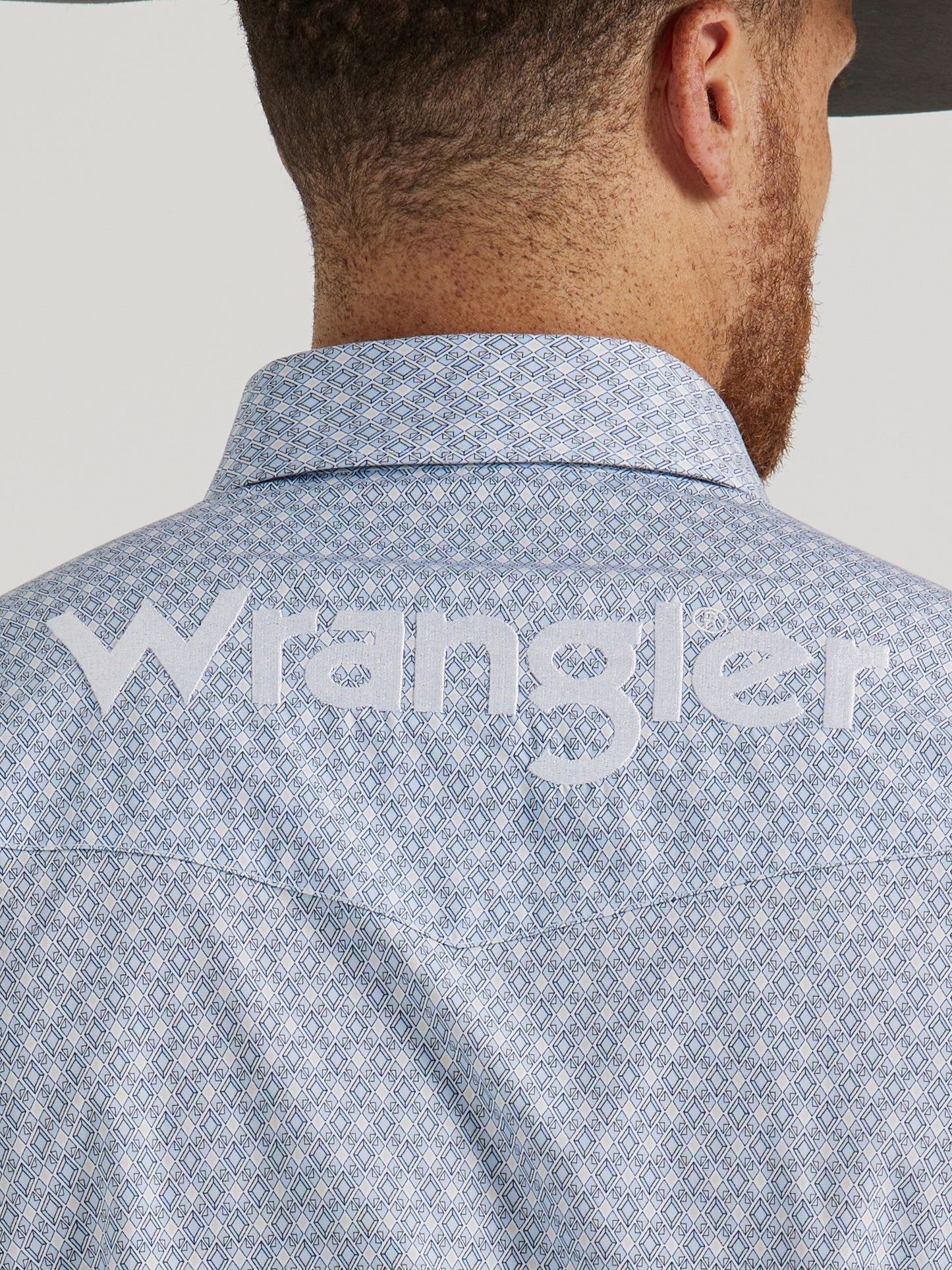 Wrangler Men's Logo Long Sleeve Button-Down Pale Blue