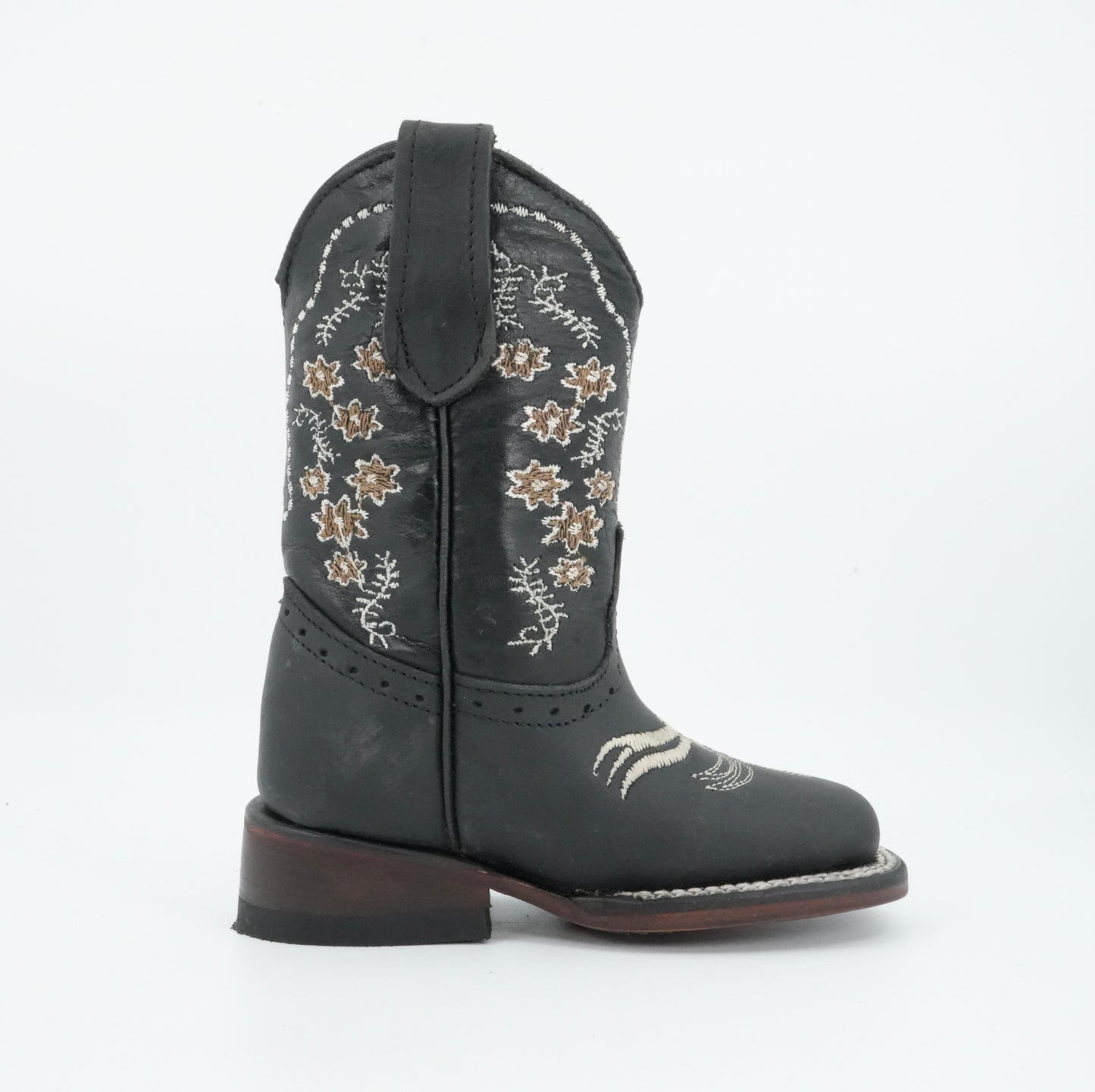 Quincy Kid’s Crazy Flower Embroidery Black Boot