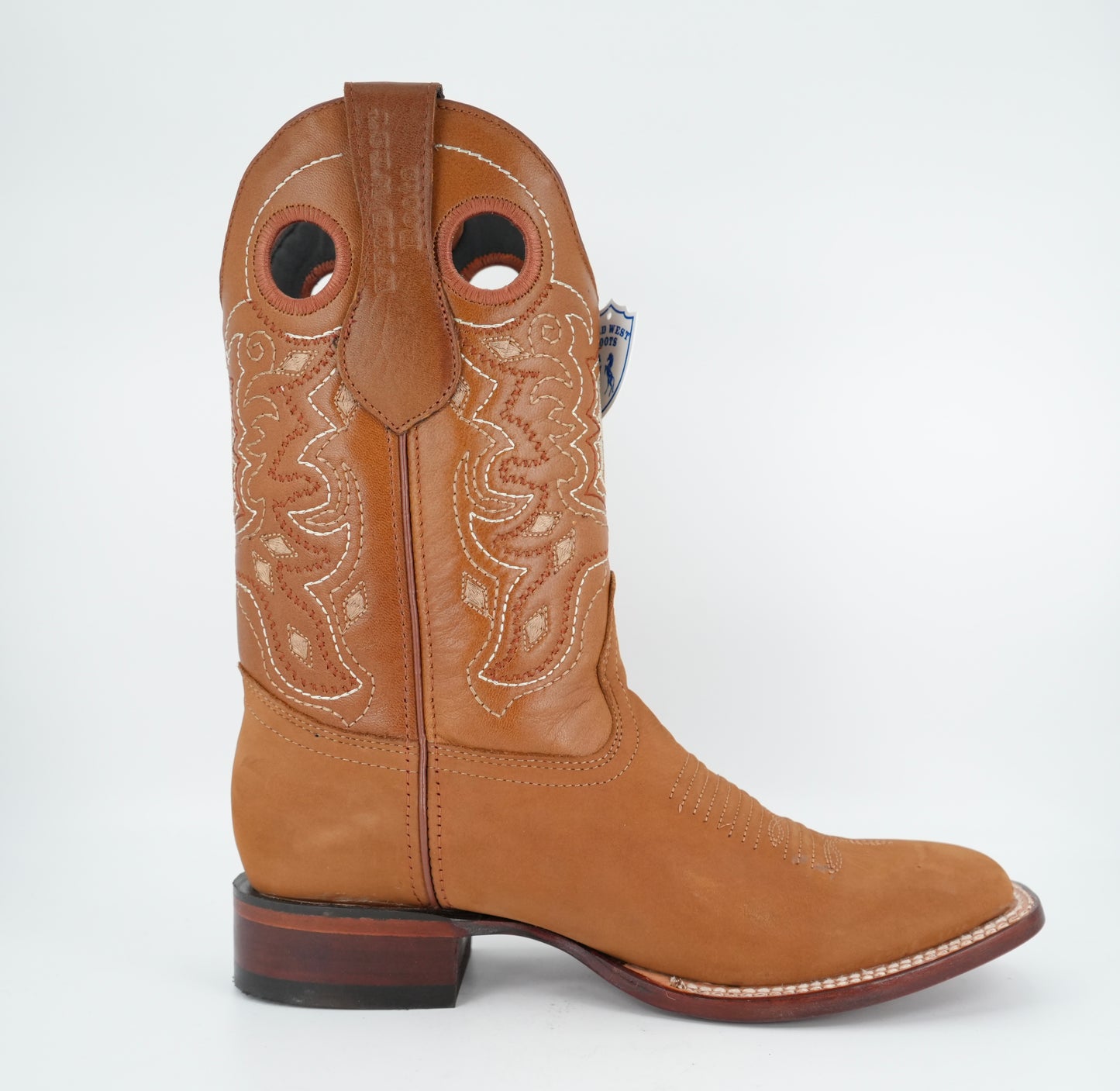 Wild West Botas Nobuk Camel con punta cuadrada para hombre