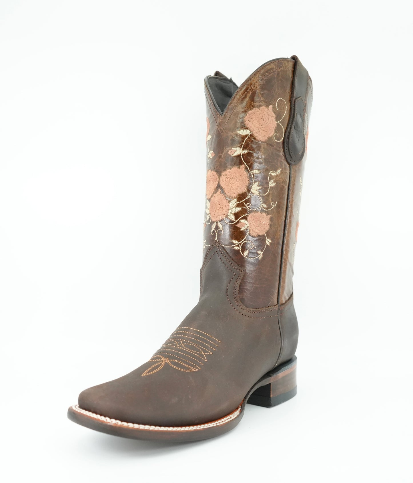 Vaquero Signature Women’s Brown Grasso Flowers Wide Square Toe Boot