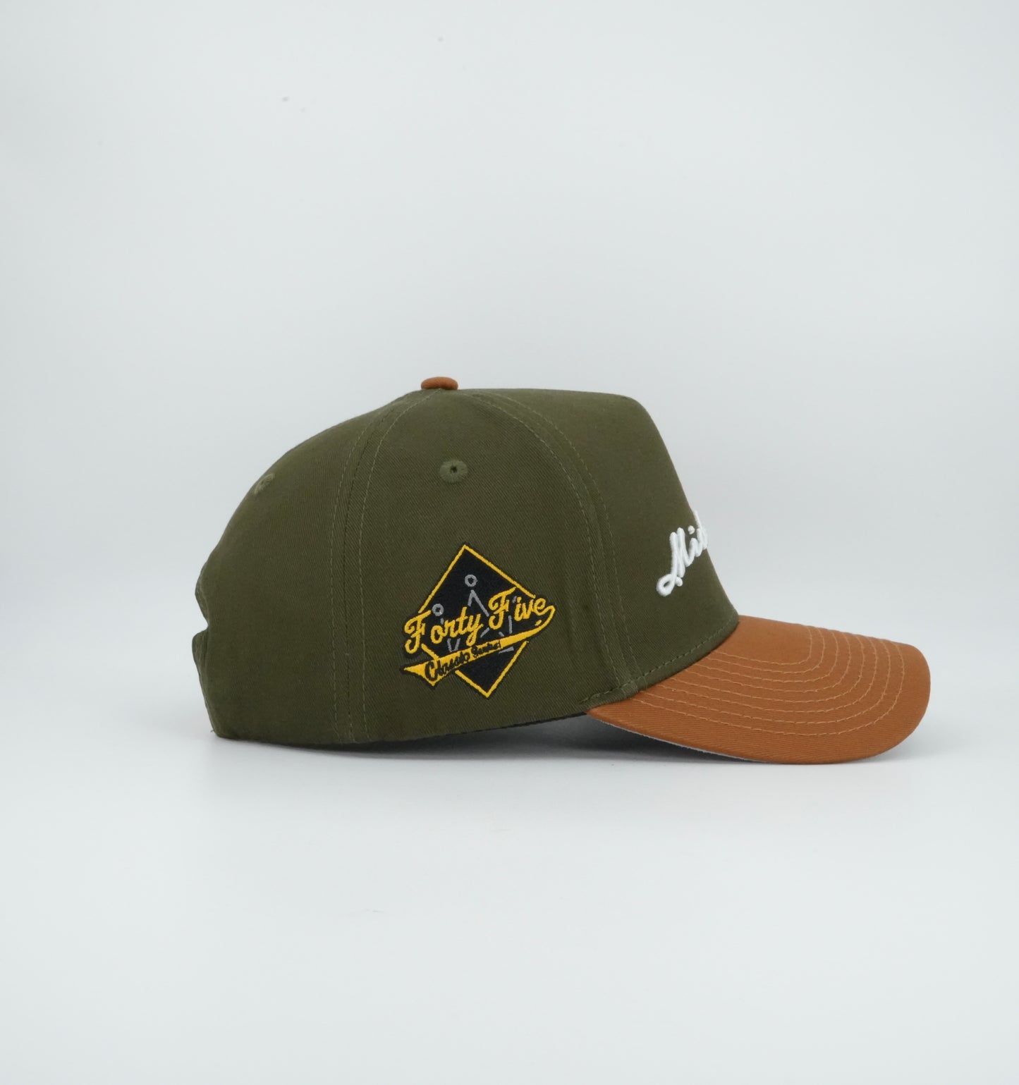 45 Michoacan Cursive Trucker Cap Olive-Brown