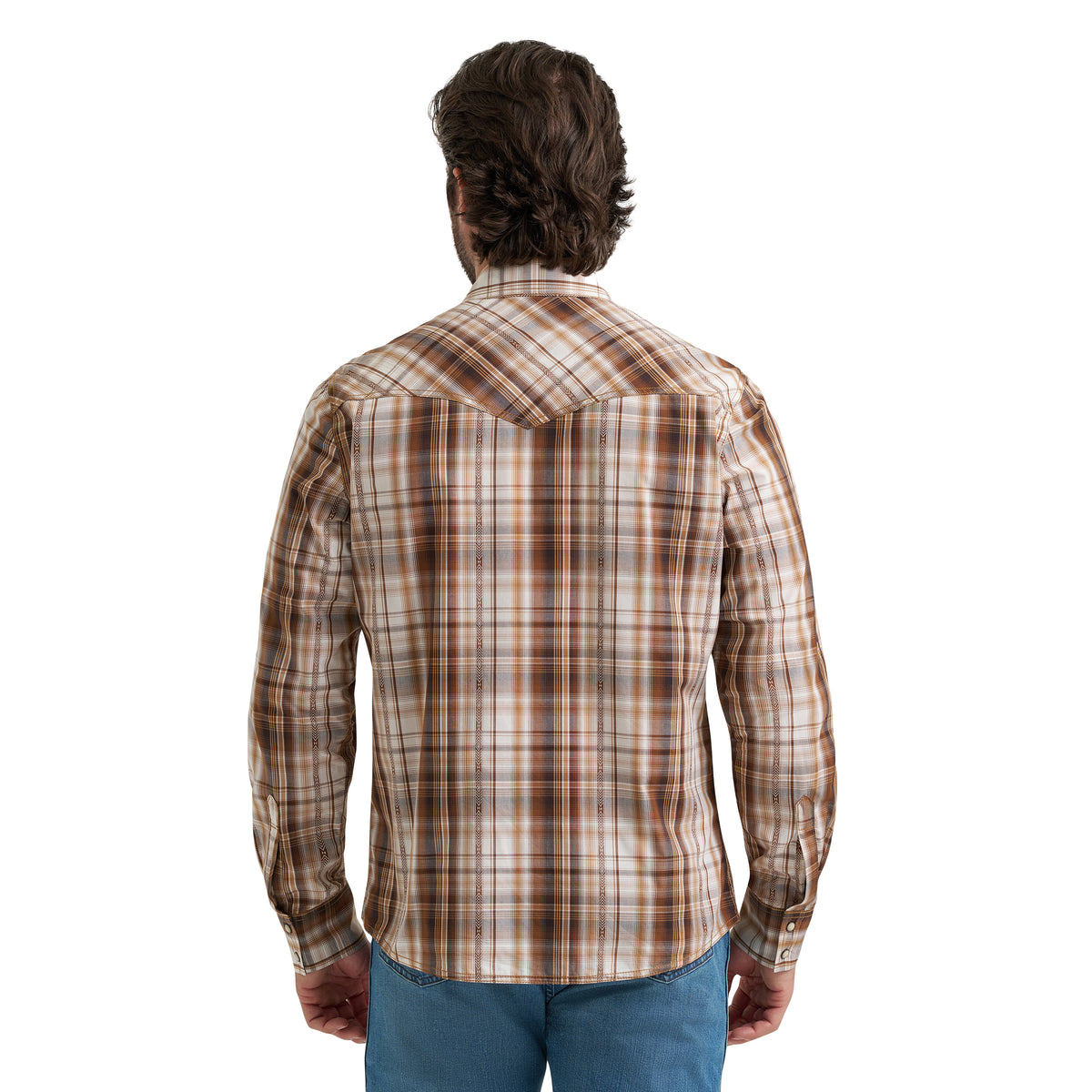 Wrangler Men's Retro Premium Long Sleeve Western Snap Plaid Shirt - Brown