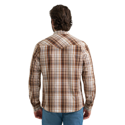Wrangler Men's Retro Premium Long Sleeve Western Snap Plaid Shirt - Brown