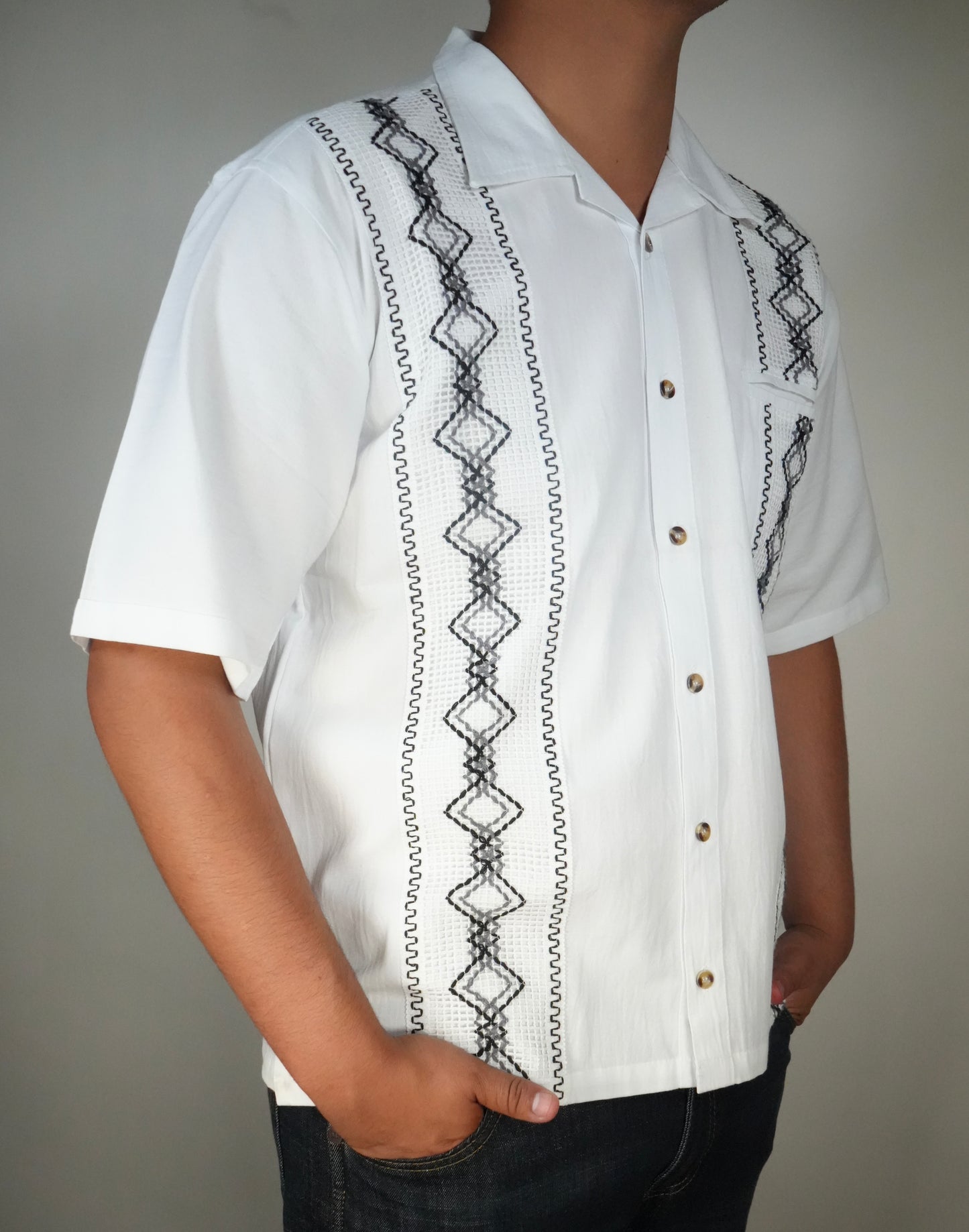 Men's Guayabera Short Sleeve White Cotton