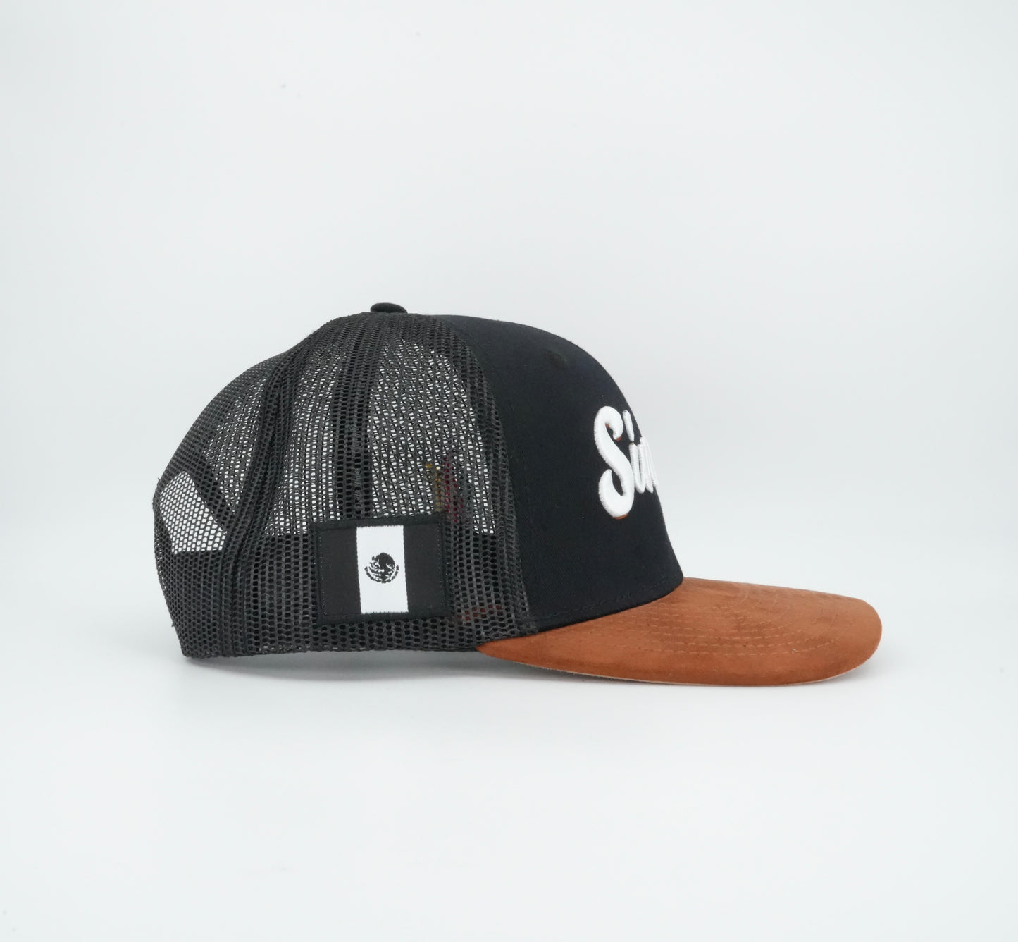 45 Sinaloa Cursive Trucker Cap Black Rust