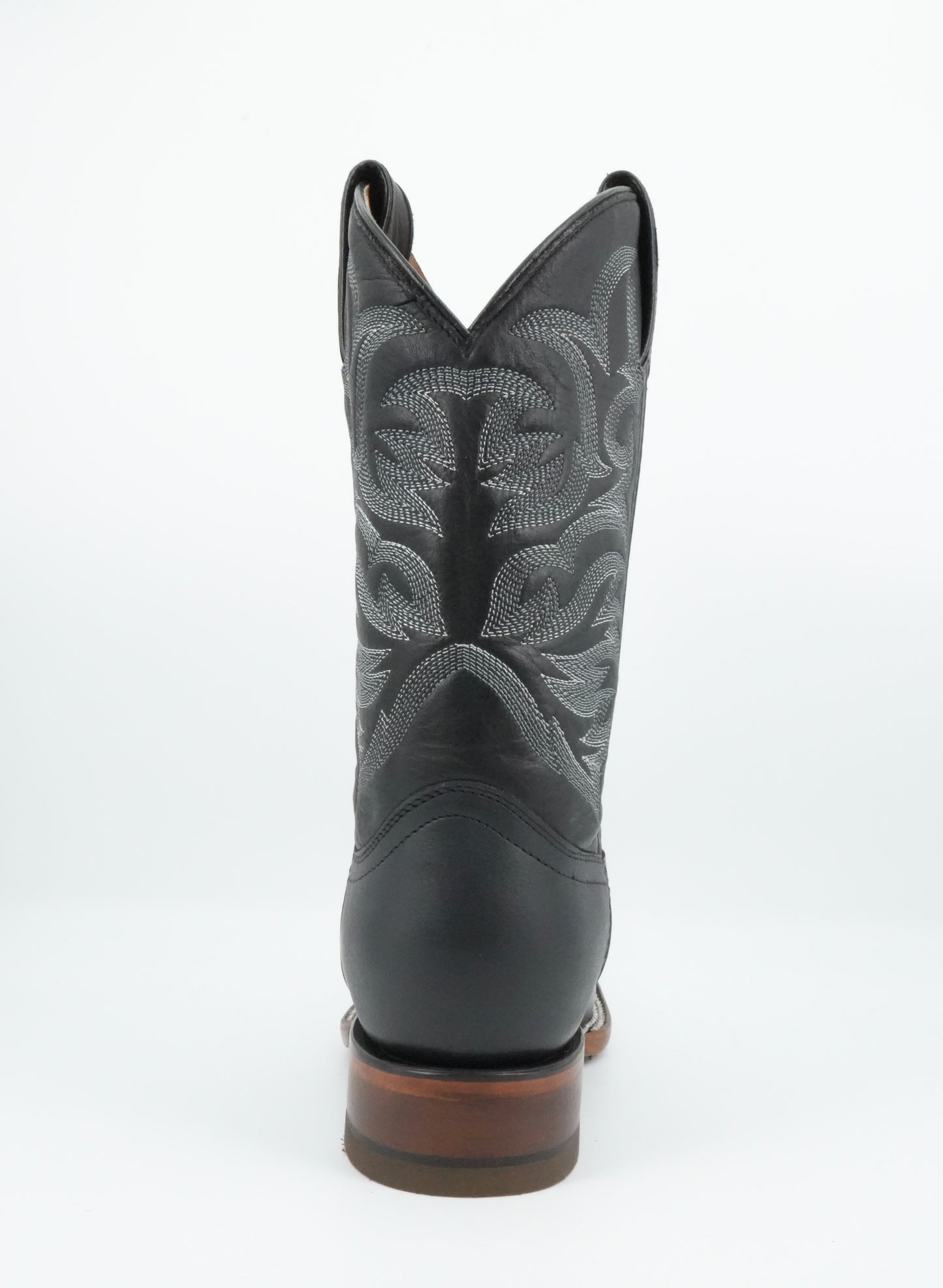 Cuatralba Men’s Cowhide Leather Black Embroidery Square Toe Boot