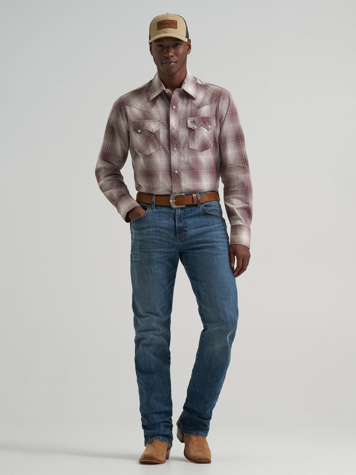 Wrangler Men's Long Sleeve Western Snap Shirt - Mahogony