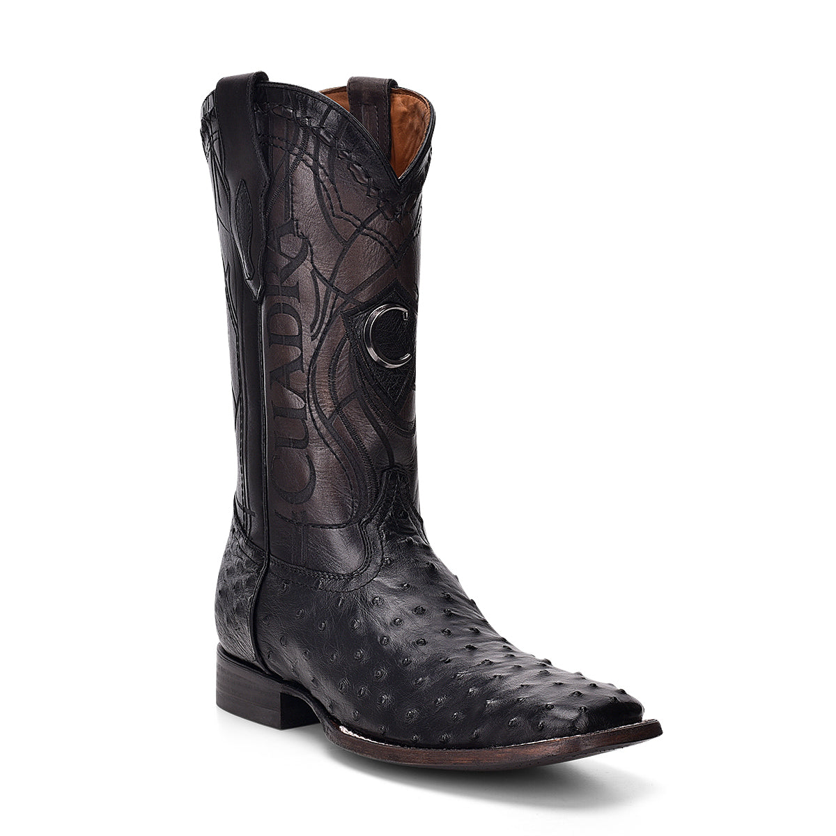 Cuadra Men's Black Genuine Ostrich Leather Square Toe Boot