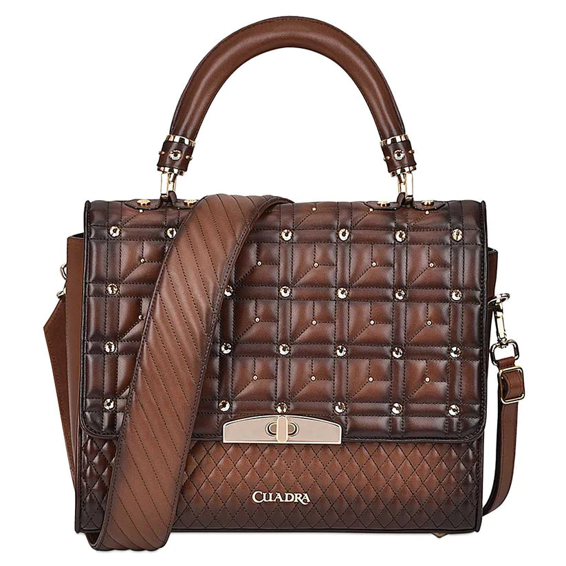 Cuadra Women's Honey Leather Quilted Embroidery Handbag