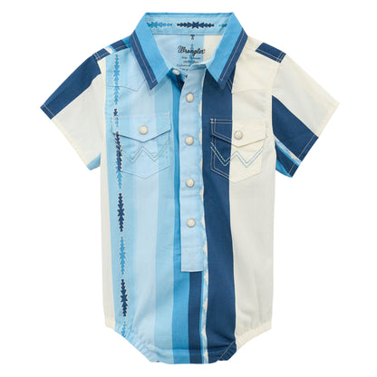 Wrangler Infant Logo Stripes Short Sleeve Snap Shirt - Blue Clouds