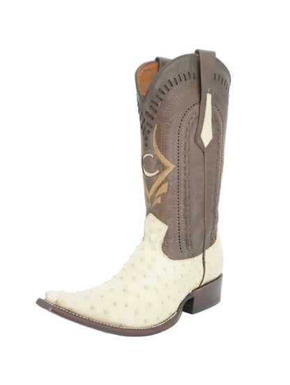 Cuadra Men's Genuine Ostrich Versache Toe Boot - Bone White