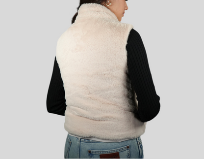 Blashe Reversable Fuzzy Zip Up Vest - Cream