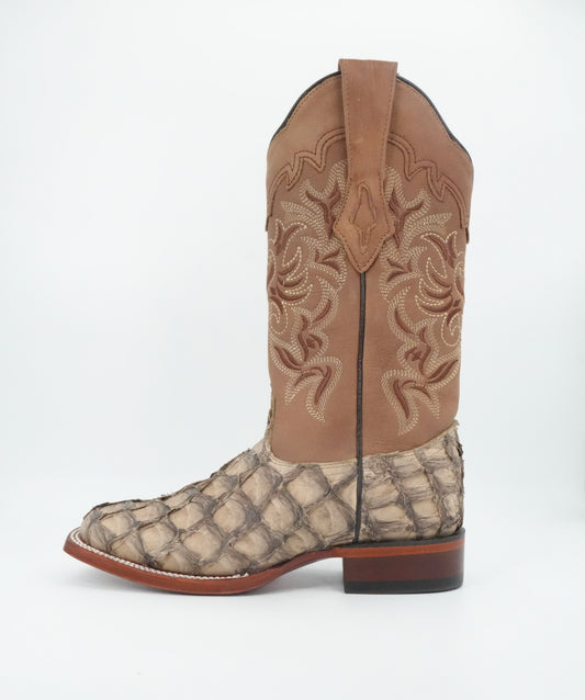 Los Altos Women's Mocha Genuine Pirarucu Leather Wide Square Toe Boot