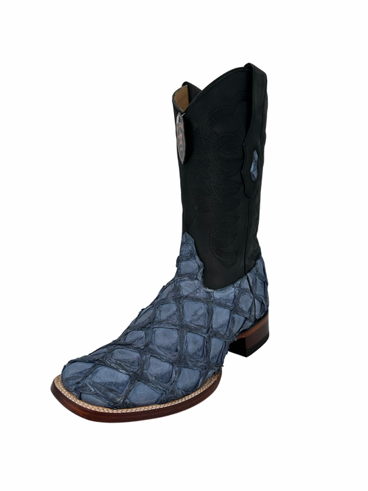 Los Altos Men's Blue Jeans Genuine Pirarucu Wide Square Toe Boot