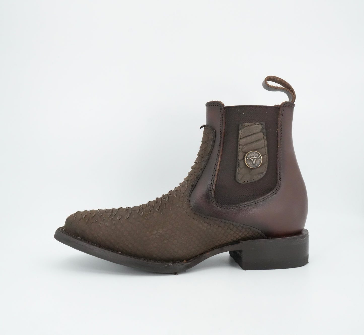 Hooch Men's Chocolate Python Print Square Toe Short Boot