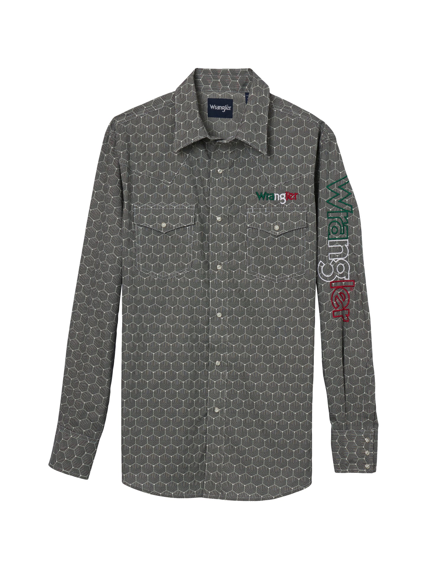 Wrangler Mexico Logo Grey Long Sleeve Button Down Shirt