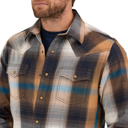 Wrangler Retro Men's Long Sleeve Western Snap Plaid Shirt - Bold Brown