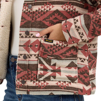 Women's Wrangler Sherpa Lined Jacquard Barn Jacket - Burgundy