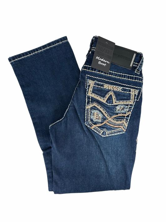 Montero Denim Cut Pointed Stitched Pocket Dark Blue Modern Boot Jean