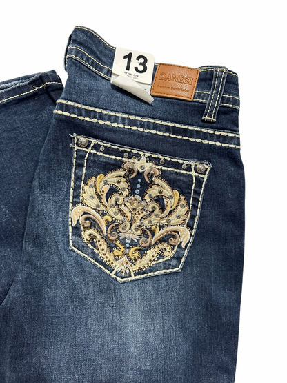 Danesi Floral Dark Blue Bling Pocket Gold Bootcut Jean