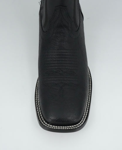 Wild West Men's Laser Bull Shoulder Black Wide Square Toe Boot