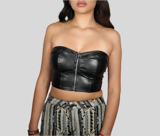 Blashe Women's Pleather Zipper Front Tube Top Black