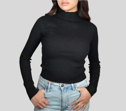 Blashe Women's Mock Neck Long Sleeve Top Black