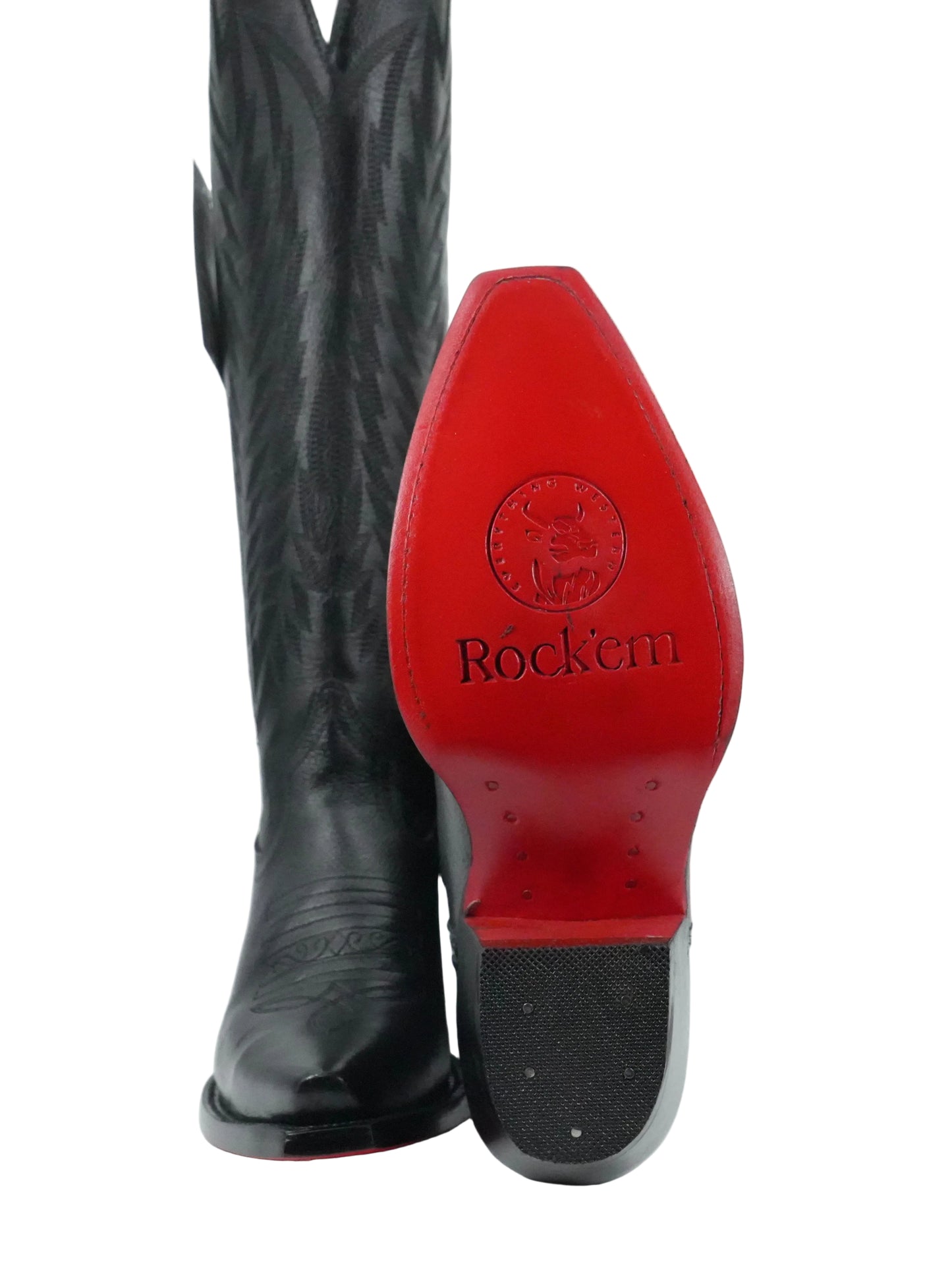 Rock'em Women's Gia Tall Wide Calf Snip Toe Boot - Black Red Bottom