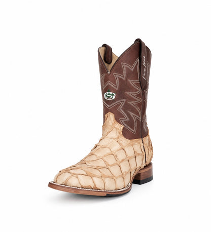 Justin Men's Genuine Pirarucu Wide Square Toe Boot - Rustic Tan