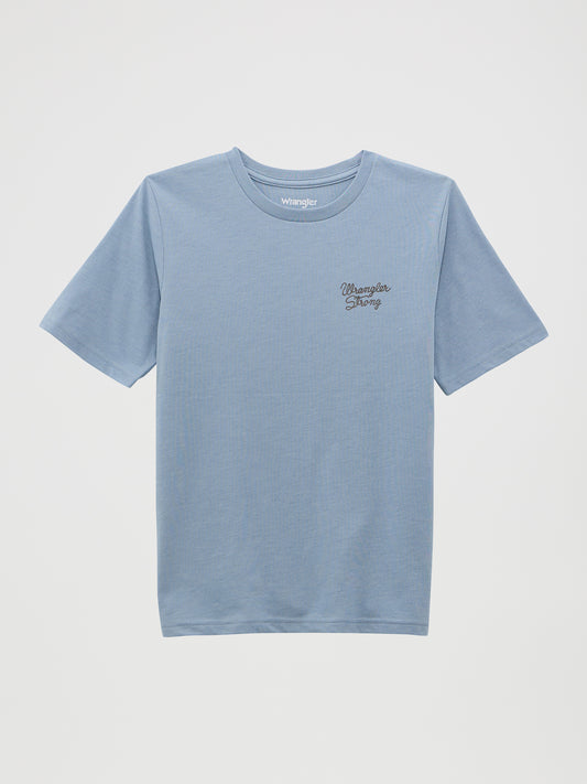 Wrangler Boy's Strong Cowboy Short Sleeve T-Shirt - Ashley Blue Heather