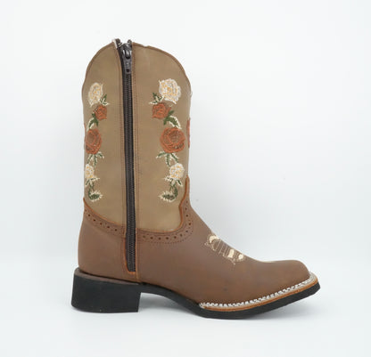 Chaparral Kid’s Crazy Leather Floral Brown Boot