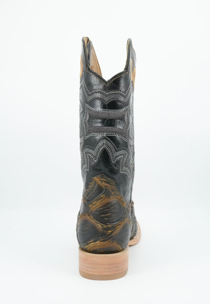 Reyme Men's Piraruco Print Black-Gold Wide Square Toe Boot