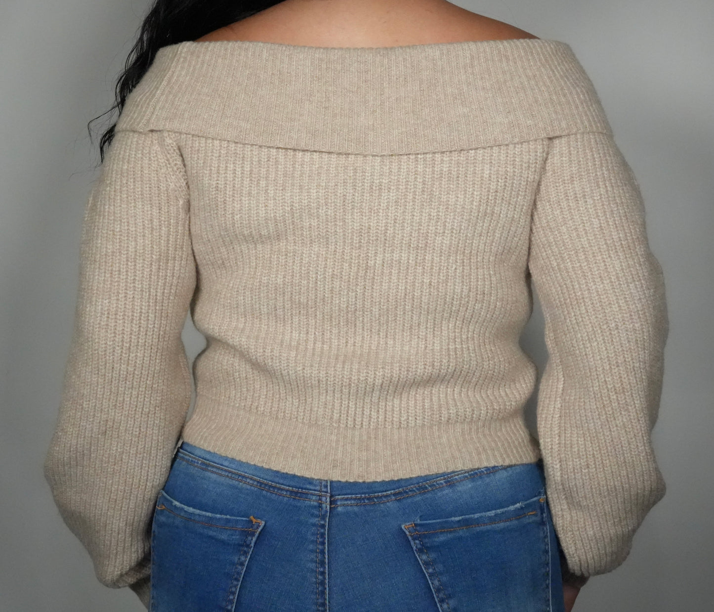 Women’s Knitted Fold Over Haze Sweater - Oat