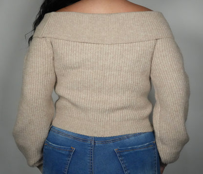Women’s Knitted Fold Over Haze Sweater - Oat
