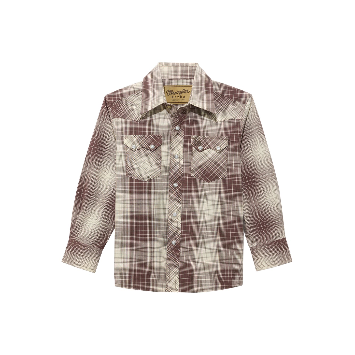Boy's Wrangler Retro Plaid Western Long Sleeve Button Down Shirt - Mahogany
