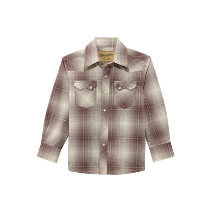 Boy's Wrangler Retro Plaid Western Long Sleeve Button Down Shirt - Mahogany